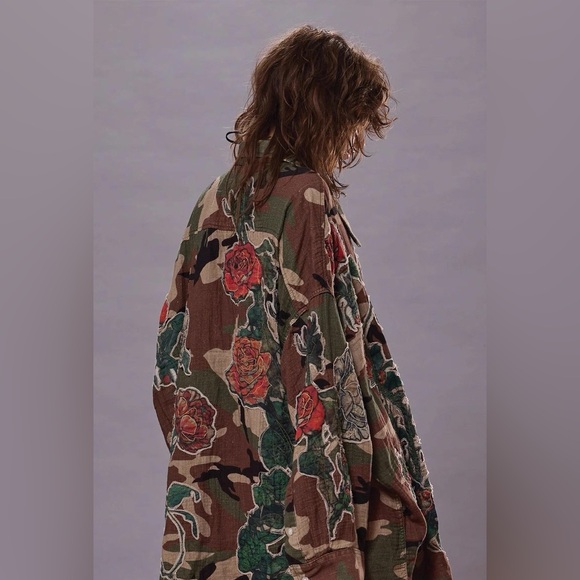 R13 Tops - R13 NWOT Drop Neck Floral Patch Camouflage Print Button-Up Shirt